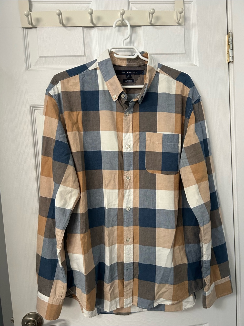 Tommy Hilfiger Blue, Tan & White Plaid Button-Down Shirt